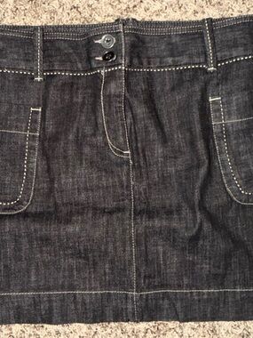 LOFT Dark Denim Mini Skirt with White Topstitching